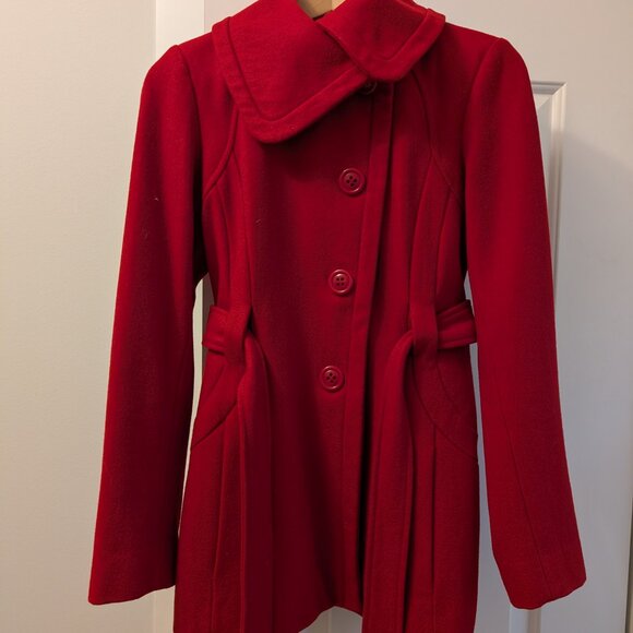 GUESS red wool coat size S Y2K - Picture 2 of 10